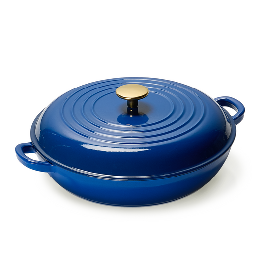 CAROTE 3.5QT Enameled Cast Iron Braiser Pan, Shallow Dutch Oven Casserole Skillets, Non-Toxic Cast Iron Pot with Lid for Grilling, Searing, Baking, Dual Handles, All Stovetop Compatible, Blue