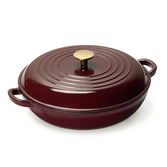 CAROTE 3.5QT Enameled Cast Iron Braiser Pan, Shallow Dutch Oven Casserole Skillets, Non-Toxic Cast Iron Pot with Lid for Grilling, Searing, Baking, Dual Handles, All Stovetop Compatible, Fig