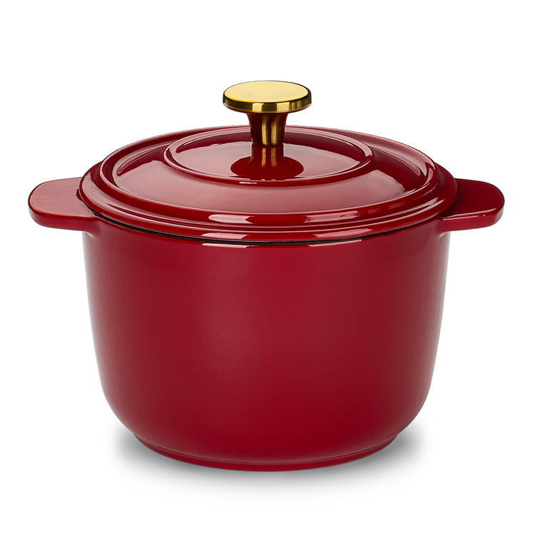 CAROTE 2QT Enameled Cast Iron Rice Pot, Non-Toxic Small Dutch Oven with Lid for Rice Grains, Soup, Sourdough Bread Baking, Braising, Roasting, Dual Handles, All Stovetop Compatible, Oven Safe, Red
