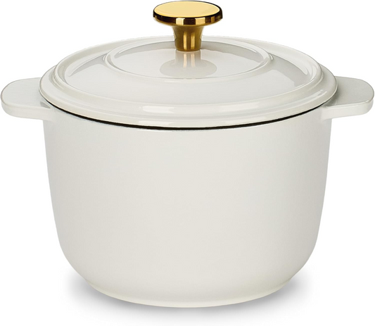CAROTE 2QT Enameled Cast Iron Rice Pot, Non-Toxic Small Dutch Oven with Lid for Rice Grains, Soup, Sourdough Bread Baking, Braising, Roasting, Dual Handles, All Stovetop Compatible, Oven Safe, White