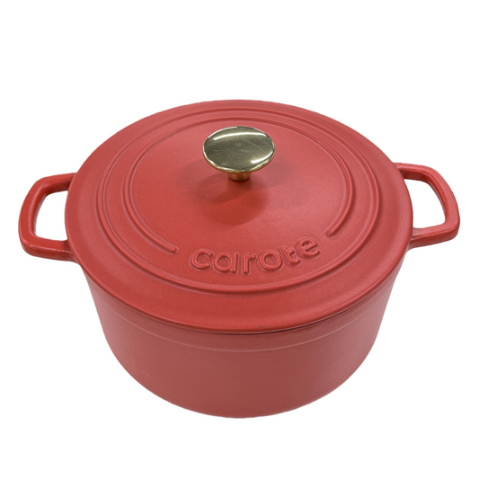 CAROTE Enameled Cast Iron Dutch Oven Pot with Lid, 4 QT Dutch Ovens, Heavy-Duty Cast Iron Pot for Sourdough Bread Baking, Braising, Stews, Roasting, Dual Handles, All Stovetop Compatible, Red