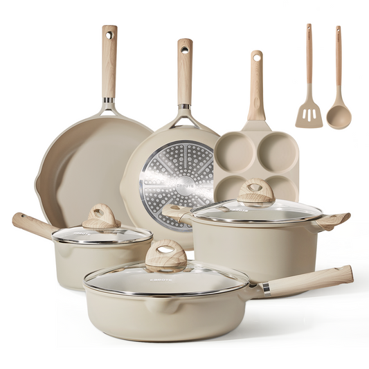 CAROTE 13-Piece Nonstick Pots and Pans Set, Kitchen Cookware Set, Taupe