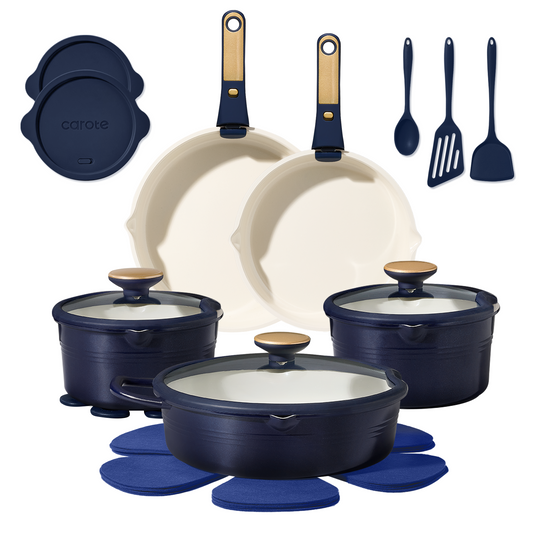 Carote 22 Pcs Nonstick Pans Set, Nonstick Skillets with Detachable Handle, Oven Safe, Induction Cookware, Stackable Kitchen Set, Blue