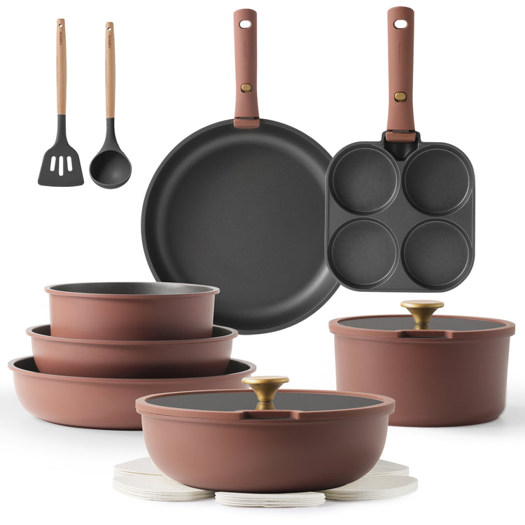 Carote 20pcs cookware set with detachable handle-burgundy with golden knob