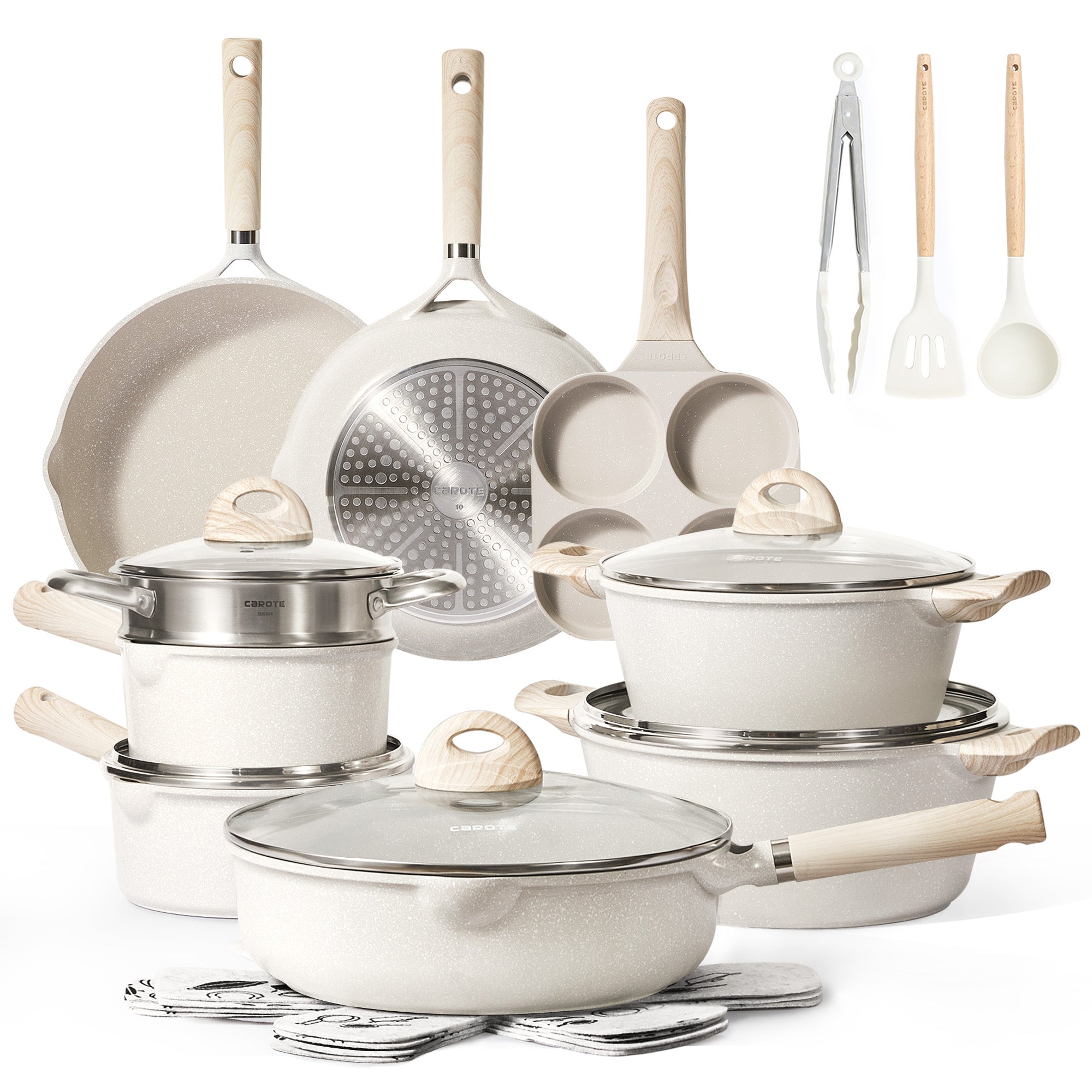 CAROTE 21pcs Pots and Pans Set, Nonstick Cookware Set Detachable