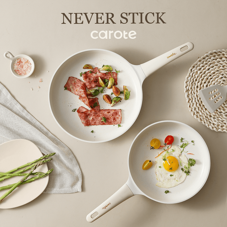 CAROTE 12pcs Pots and Pans Set Non Stick, Kitchen Cookware Set, Induction Kitchen Cookware Sets, Easy to Clean, White and Gold