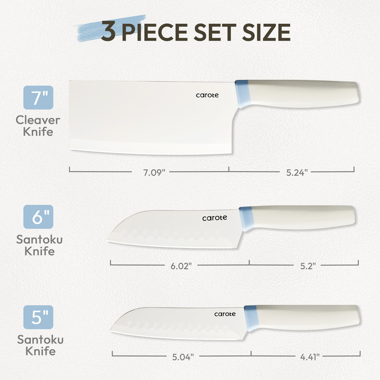 Carote 5 Pieces Ceramic Coating Kitchen Knife Set with Stainless Steel Blade,Nonstick Kitchen Knife & Santoku Knife,Dishwasher Safe,White
