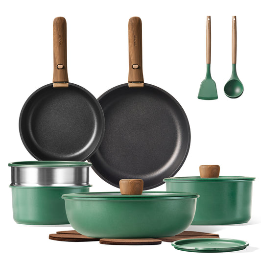 CAROTE 19pcs Pots and Pans Set Non Stick, Nonstick Cookware Sets Detachable Handle, Induction Kitchen Pots and Pan,RV Cooking Set, Oven/Dishwasher/Fridge Safe, Space Saving