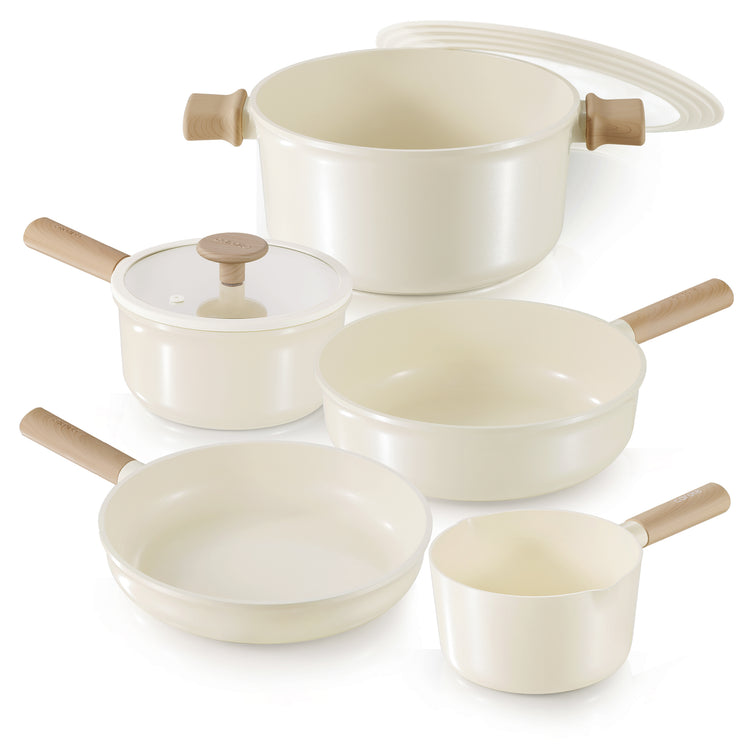 CAROTE Ceramic Pots and Pans Set Non Stick,Healthy Cookware Set 7Pcs,PFAS/PFOA Free,Kitchen Induction Cooking Sets Dishwasher Safe, Cream White