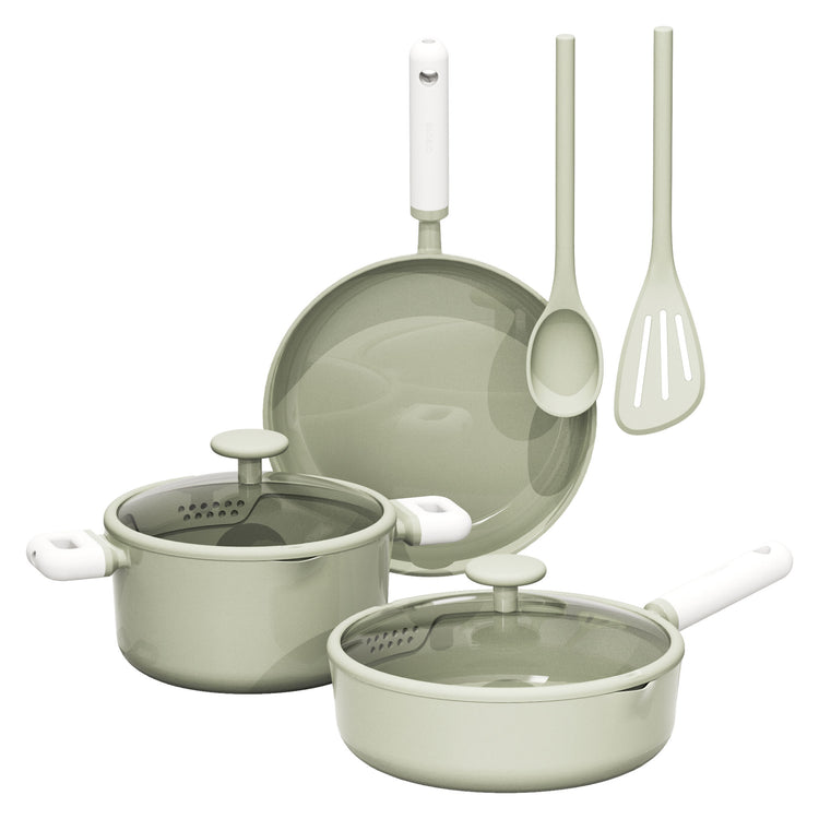 CAROTE Pots and Pans Set Nonstick, Ceramic Cookware Set, Green Cooking Set Kitchen Induction Set with Steamer, PFAS PTFE Free,9 Piece