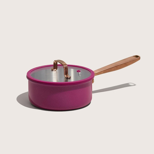CAROTE 2QT Fully-Clad 3-Ply Stainless Steel Sauce Pan with Lid Small Kitchen Pot,Outer Ceramic Layer,Even Heating, Fits all stoves,Oven & Dishwasher Safe,Stay Cool Handle,Purple (PFAS/PFOA/PFOS Free)