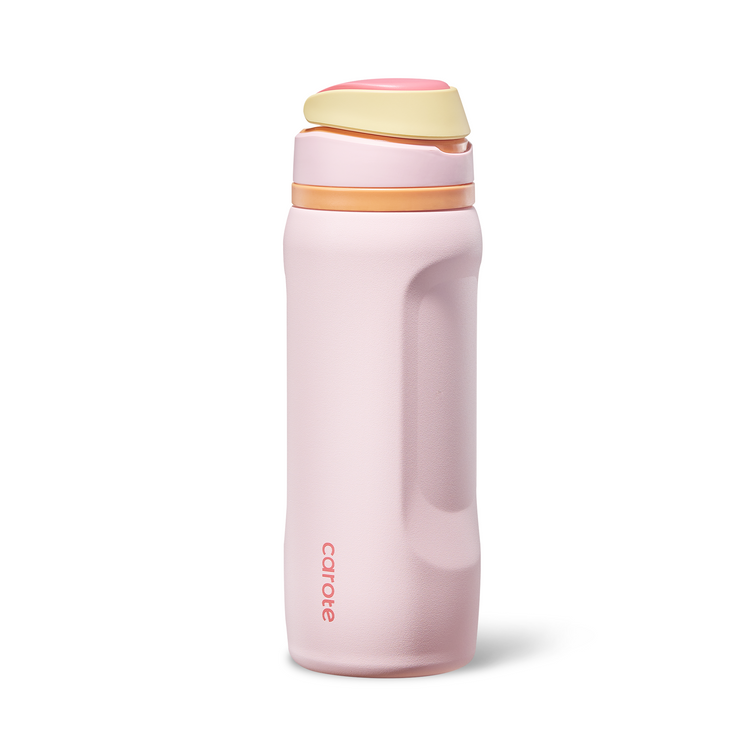 CAROTE Sip Free Insulated Stainless Steel Water Bottle with Straw, BPA-Free Sports Water Bottle, Great for Travel, Sunshine Coast Handle Tumbler, 32 Oz, Pink Peach