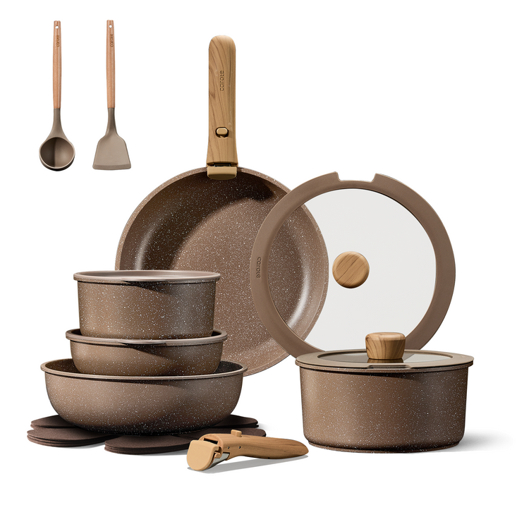 CAROTE 17PCS Brown Cookware Set