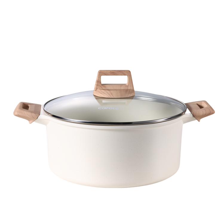 CAROTE 6 Qt Nonstick Stock Pot with Lid Soup Pot, 6 Quart with Lid, Casserole Super Easy to Clean Non Stick Cooking Pot Cookware PFOA Free, White Granite