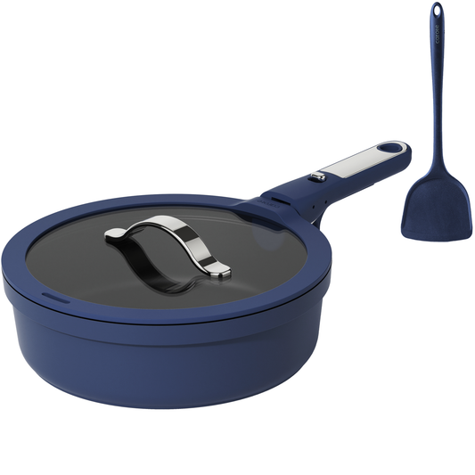 Carote 4 Pcs Saute Pans Set, Nonstick Skillets with Detachable Handle, Oven Safe, Induction Cookware, Stackable Kitchen Set