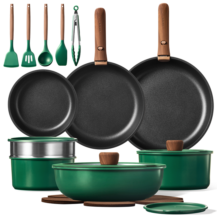 CAROTE 23 PCS Pots and Pans Non Stick, Cookware Sets Detachable Handle, Induction Kitchen Pots and Pans,NonStick Cooking Set, Oven/Dishwasher/Fridge Safe, Space Saving