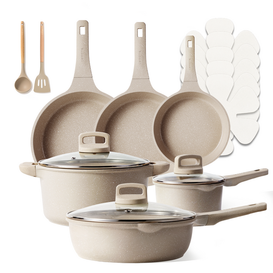 CAROTE 16 Pcs Pots and Pans Set Nonstick, Induction Kitchen Cookware Sets, Non Stick Kitchen Cooking Set with Frying Pans Set