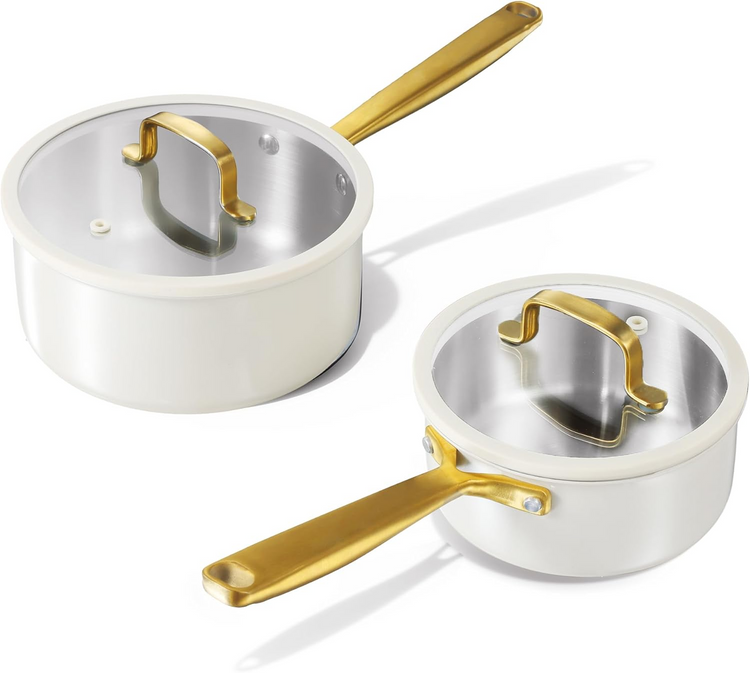 CAROTE 1.5Qt & 3.0Qt Classic Stainless Steel Sauce Pan Set with Lid Nonstick Saucepan 6 Pcs Non Stick Sauce Pots Cooking Pot with Pour Spout, Easy to Clean, Small Kitchen Pots Induction Pot, PFOA FREE