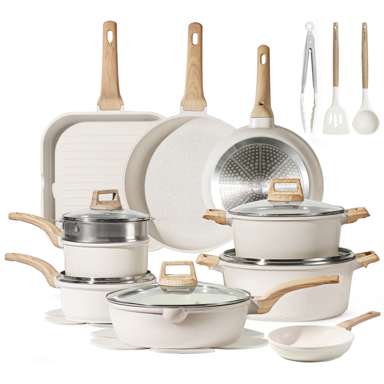 CAROTE Pots and Pans Set Nonstick, Cookware Set Induction Kitchen Cooking Set 22pcs w/Frying Pans & Saucepans& Grill Pan