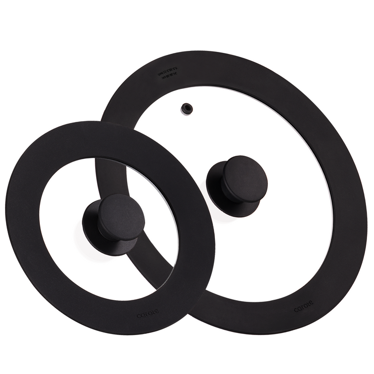 CAROTE 2 PCS Universal Silicone Lid for Pots, Pans and Skillets, Pot Lid With Heat Resistant Silicone Rim and Tempered Glass, Black(6"+7"+8"+ 9.5"+10"+11")
