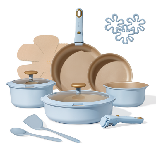 CAROTE 18pcs Pots and Pans Set Nonstick,Induction Cookware Set Detachable Handle,Kitchen Cookware Sets Non Stick with Removable Handle,RV Cookware Set,Oven Safe,Blue