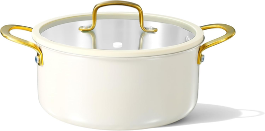 CAROTE 6QT Fully-Clad 3-Ply Stainless Steel Stockpot with Lid Small Kitchen Pot,Outer Ceramic Layer,Even Heating, Fits all stoves,Oven & Dishwasher Safe,Stay Cool Handle,White