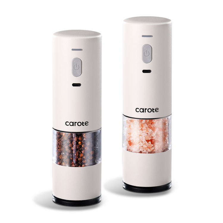 Carote Electric Salt and Pepper Grinder Set, USB Rechargeable, Automatic Salt Pepper Mill Grinder with Dust Cover, One-Button Control, Adjustable Coarseness (2 Packs,Ice Cream)