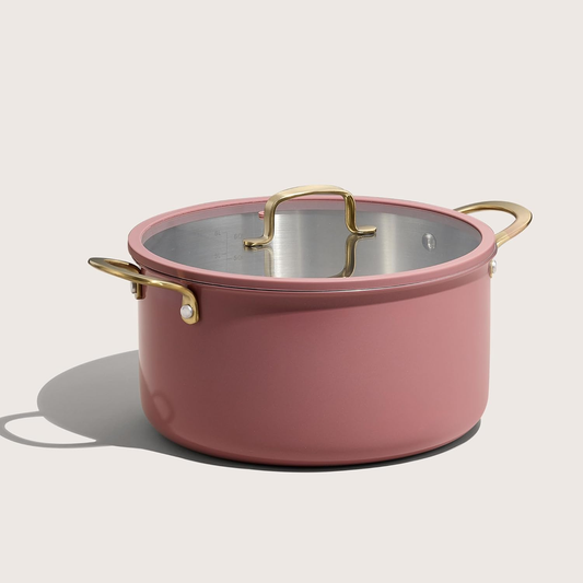 CAROTE 8QT Fully-Clad 3-Ply Stainless Steel Stockpot with Lid Small Kitchen Pot,Outer Ceramic Layer,Even Heating, Fits all stoves,Oven & Dishwasher Safe,Stay Cool Handle,Pink (PFAS/PFOA/PFOS Free)