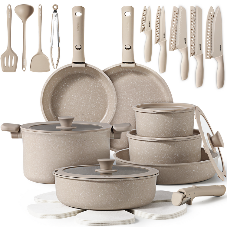 CAROTE 35pcs Pots and Pans Set, Nonstick Cookware Set Detachable Handle