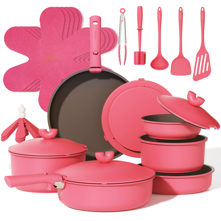 CAROTE 27pcs Pots and Pans Set Non Stick, Nonstick Cookware Set, Oven/Dishwasher/Fridge Safe Pots and Pans, RV Safe Cookware, Induction Kitchen Gift Set Detachable Handle, Pink