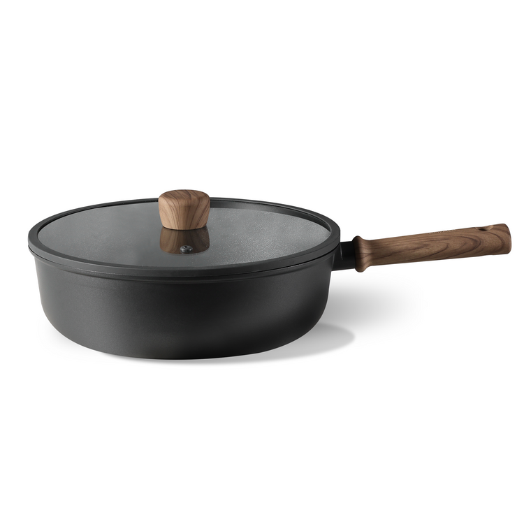 CAROTE Nonstick Skillet, Nonstick Deep Frying Pan, 10" Saute Pan with Lid, Titanium Pan Chef's Pan, Stay-cool Handle, Compatible with All Stoves, Black