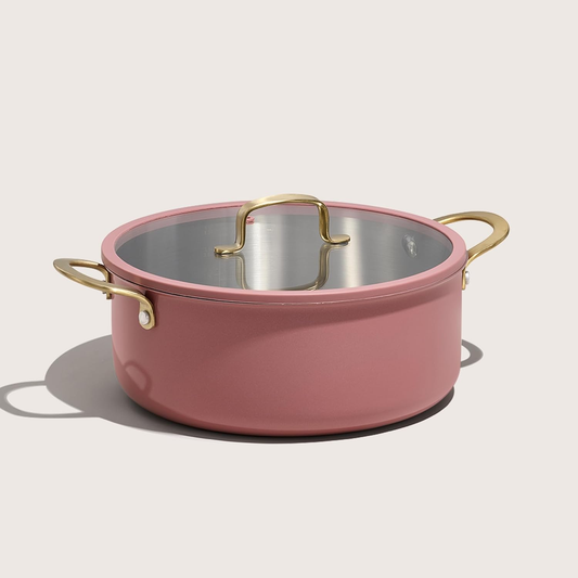 CAROTE 6QT Fully-Clad 3-Ply Stainless Steel Stockpot with Lid Small Kitchen Pot,Outer Ceramic Layer,Even Heating, Fits all stoves,Oven & Dishwasher Safe,Stay Cool Handle,Pink (PFAS/PFOA/PFOS Free)