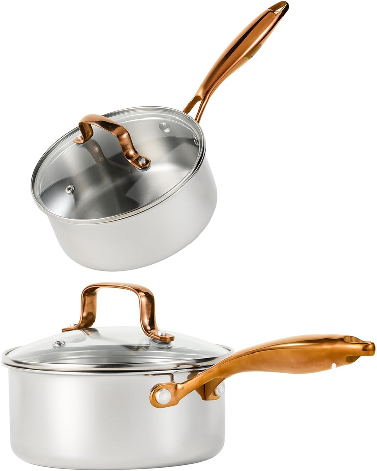 CAROTE 1.5Qt & 3.0Qt Classic Stainless Steel Sauce Pan Set with Lid Nonstick Saucepan 4 Pcs Non Stick Sauce Pots Cooking Pot with Pour Spout, Easy to Clean, Small Kitchen Pots Induction Pot, PFOA FREE