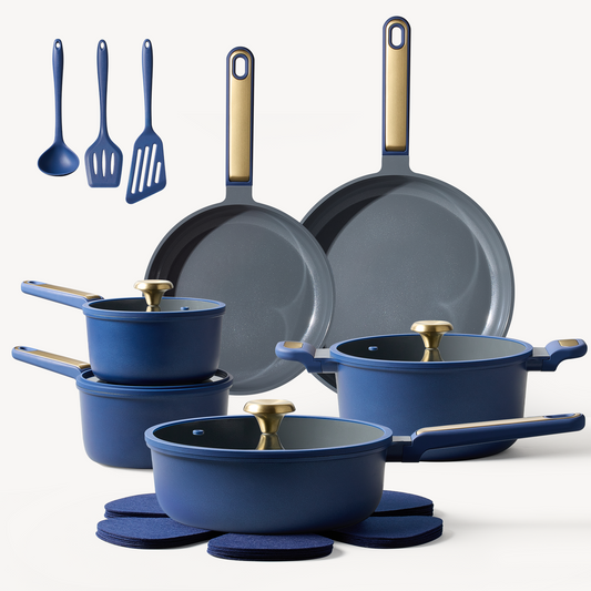 Carote 18-Piece Pots and Pans Set, Ceramic Nonstick Cookware Set with Utensils,Induction Compatible, Deep Blue