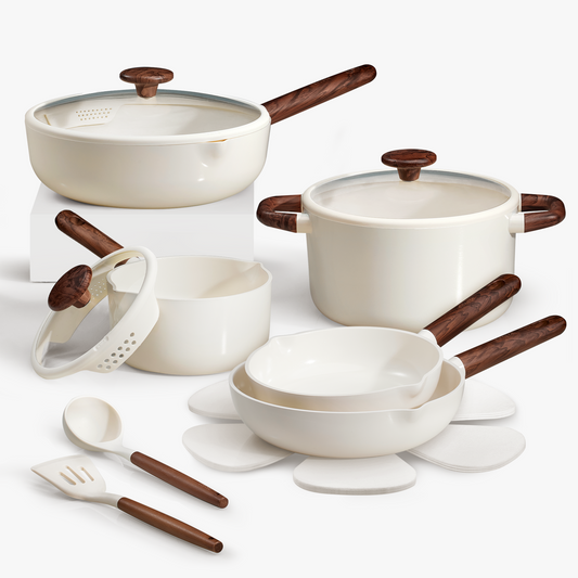 CAROTE Ceramic Cookware Sets, Pots and Pans Set Non stick, Non Toxic Healthy Induction Cookware, 14 Pcs Nonstick Kitchen Pots and Pans Set, PFAS PTFE Free