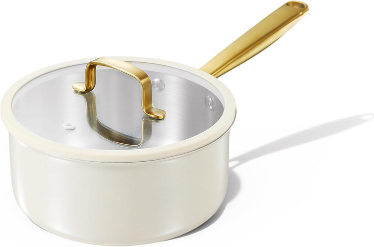 CAROTE 2Qt Plus Stainless Steel Sauce Pan with Lid Nonstick Saucepan Non Stick Sauce Pots Cooking Pot with Pour Spout, Easy to Clean, Small Kitchen Pots Induction Pot, PFOA FREE
