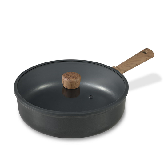 CAROTE Nonstick Skillet, Nonstick Deep Frying Pan, 10" Saute Pan with Lid, 3.8QT Deep Frying Pan Titanium Pan Chef's Pan, Stay-cool Handle, Compatible with All Stoves, Black