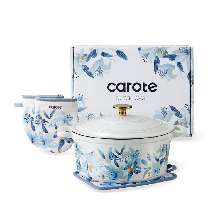 CAROTE Enameled Floral 5QT Cast Iron Dutch Oven Pot with Lid TIKTOK