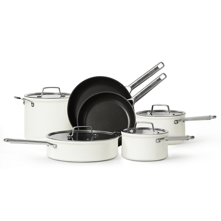 CAROTE 10PCS New York Collection Nonstick Cookware Set, Premium Pots and Pans Set Non Stick, Heavy Gauge Kitchen Cookware Sets, Dishwasher Safe, Oven Safe Up to 500°F, White