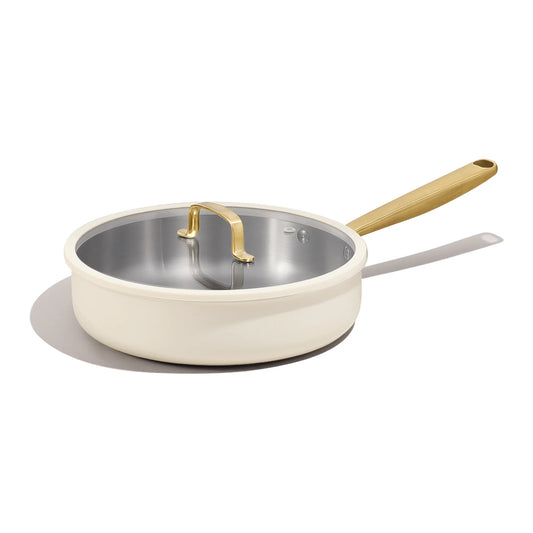 Carote 10 Inch Tri-Ply Stainless Steel Saute Pan with Lid, Induction Durable Skillet, Easy Cleaning, Rapid Heating(White)