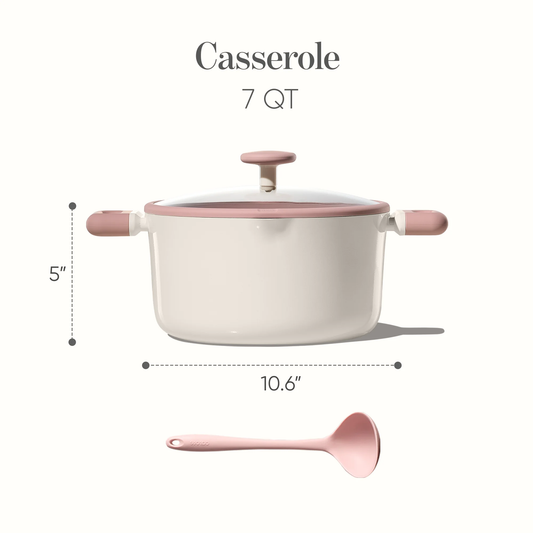 Carote 3-Piece Ceramic Nonstick Stock Pot Set, 7 QT Soup Pot with Lid & Silicone Spoon, Easy Clean Cookware, Pink
