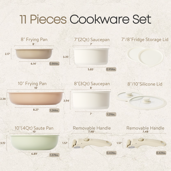 CAROTE 11-Piece Nonstick Kitchen Cookware Set with Detachable Handles