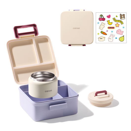 CAROTE Bento Lunch Box with Insulated Food Jar, Food Storage Containers Set for Kitchen Storage, 4Pcs, Purple and Blue