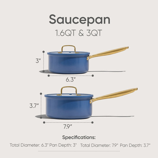 Carote 4PCS Stainless Steel Cookware Sets, 1.5QT & 2.5QT Nonstick Sauce Pan, Induction Cooking Pot (Blue)