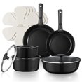 CAROTE 15-Piece Ceramic Nonstick Cookware Set, Pots and Pans with Detachable Handle, Black
