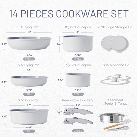 Country Kitchen 13 Piece Pots and Pans Set - Safe Nonstick Cookware Set Detachable Handle Kitchen Cookware with Removable Handle RV Cookware Set Oven
