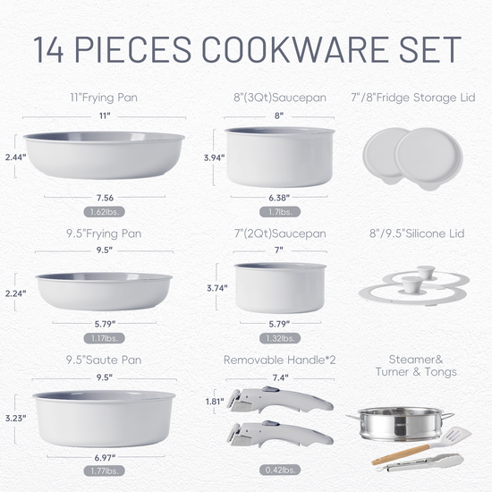  CAROTE Pots and Pans Set, 14pcs Kitchen Cookware Sets