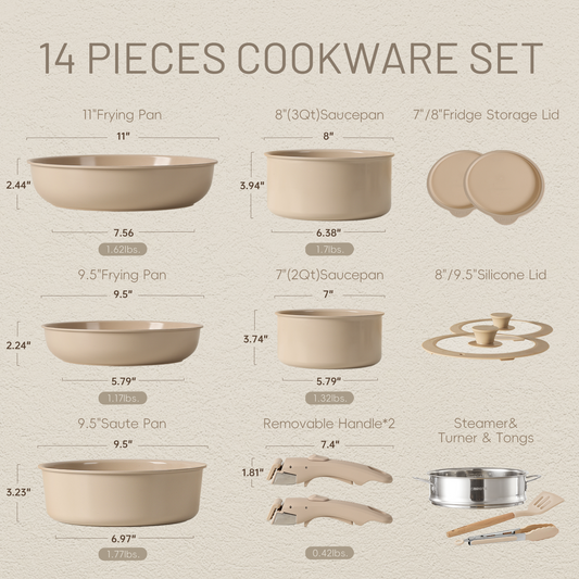 Carote Nonstick Cookware Sets with Detachable Handle, 5 Pcs