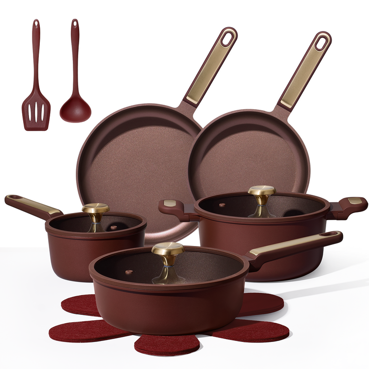 CAROTE Wine Red 14PCS Pots and Pans Set, 14pcs