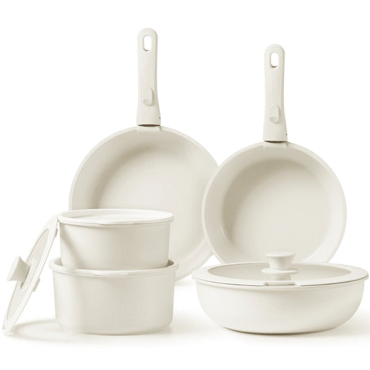 "Carote 18 Pcs Ceramic Cookware Sets, Pots and Pans Set Nonstick with Detachable Handles, Oven Safe, Induction Cookware, Stackable Kitchen Set, Taupe "
